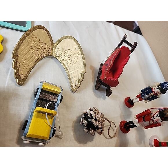 Lot of 28 Wooden Christmas Ornaments Nutcrackers Sleds Candy Canes Soap Box Cars - Picture 11 of 13